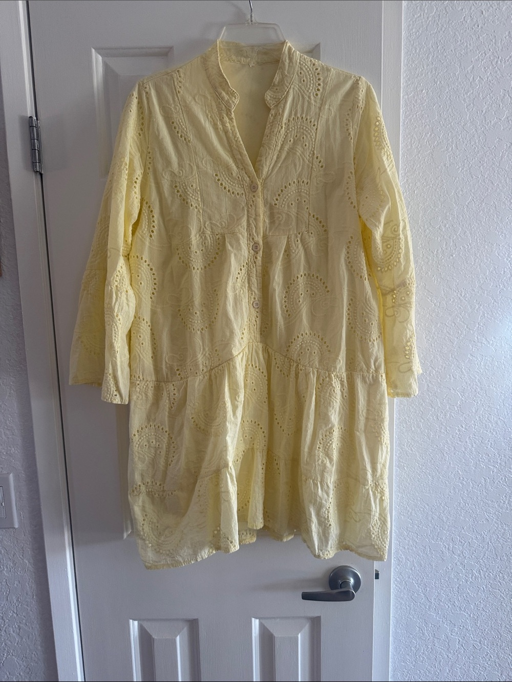 Light Yellow Eyelet Mini Dress - lined Women's cotton